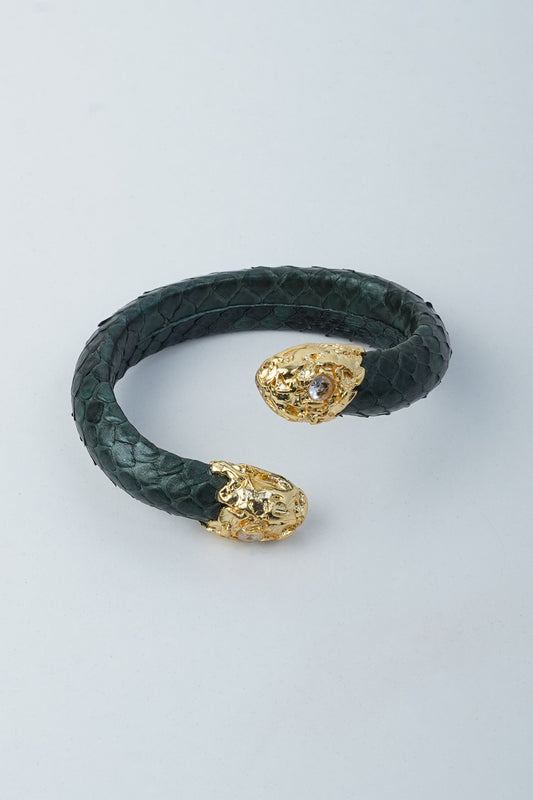 Hierapolis bracelet made of black python leather with gold brass detail