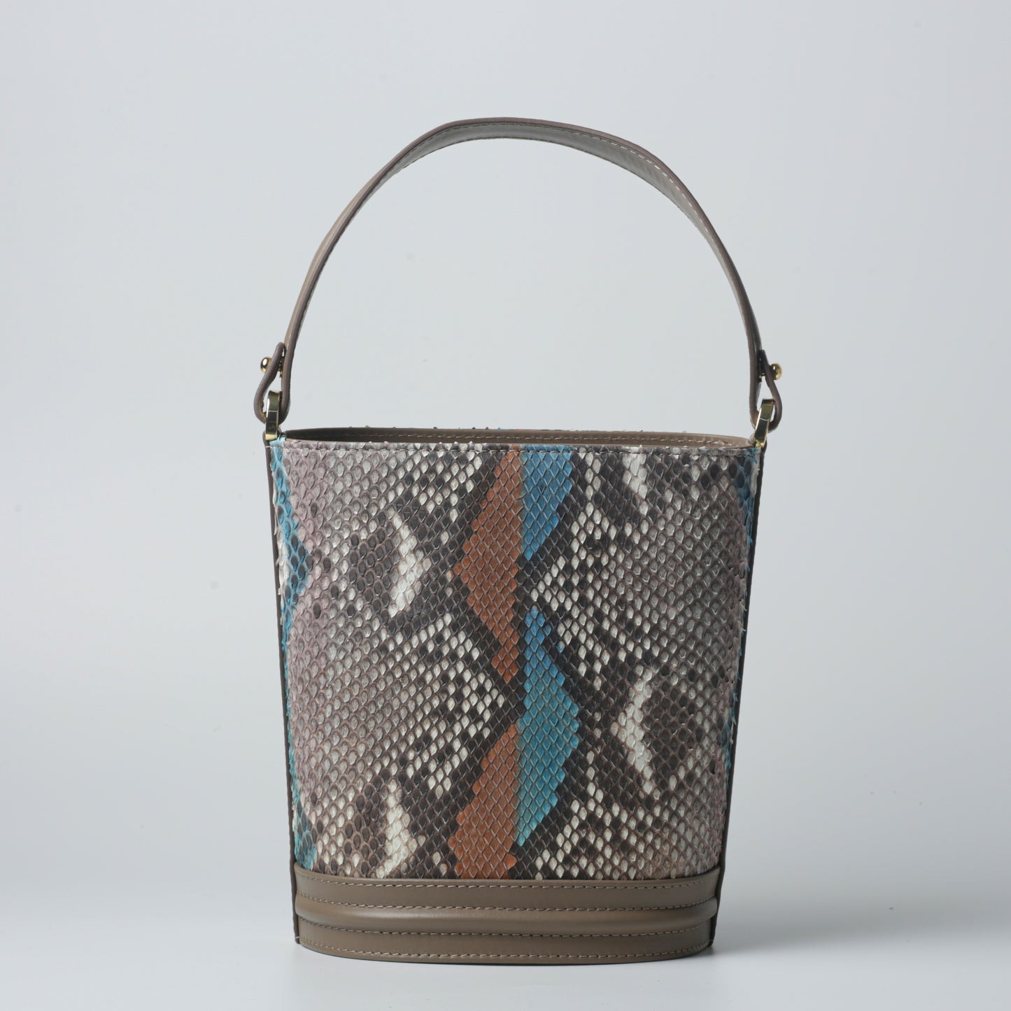 Cesta Bucket Bag in handmade python leather and calfskin with metal hardware