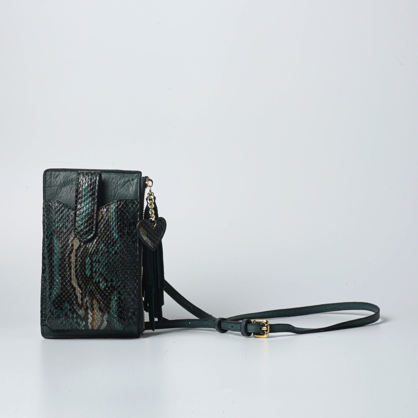 Moyo Bag in genuine python and calf leather, luxury crossbody shoulder handbag, handmade stylish design.