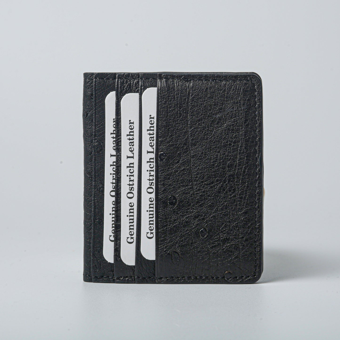 Unisex black ostrich leather wallet minimalist wing design multiple card slots