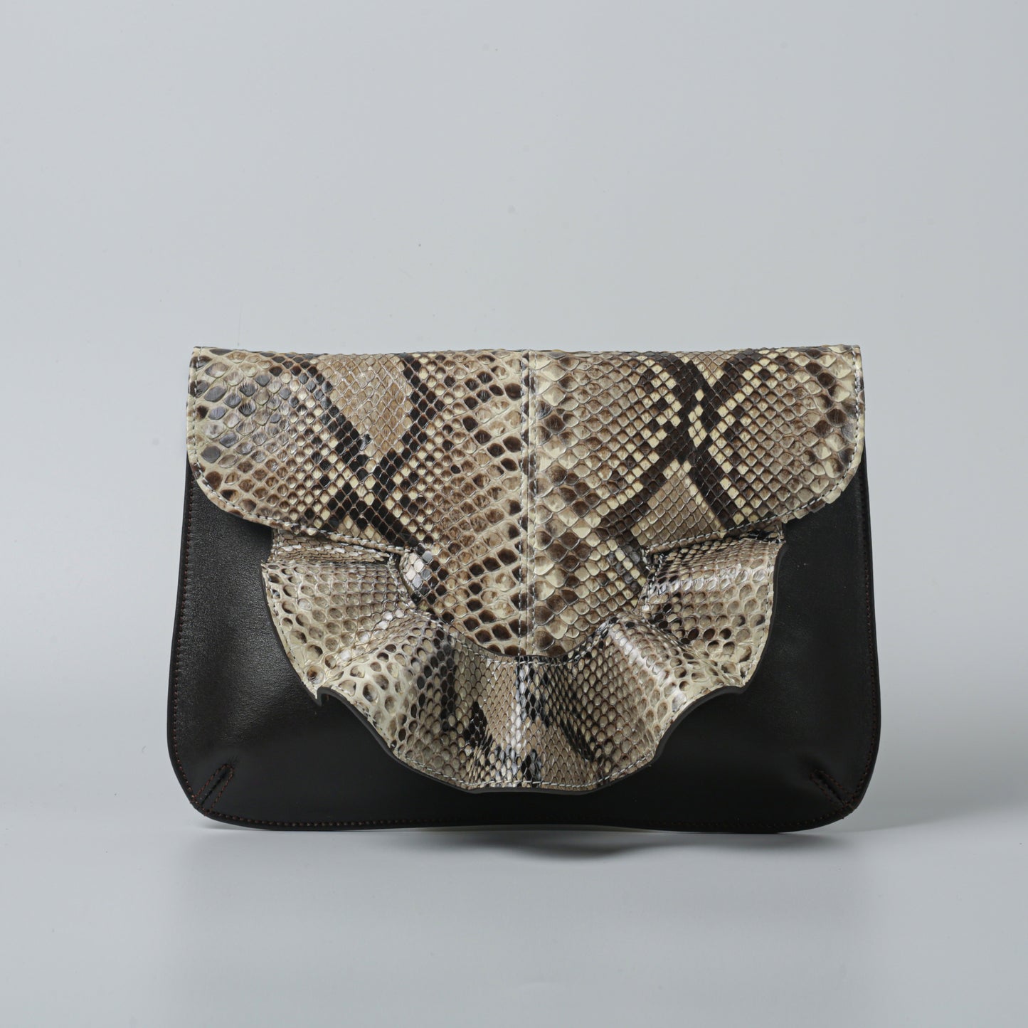 Yellow handmade python leather Peplum Bag with calfskin body