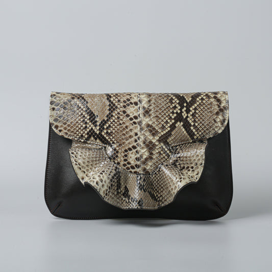 Yellow handmade python leather Peplum Bag with calfskin body