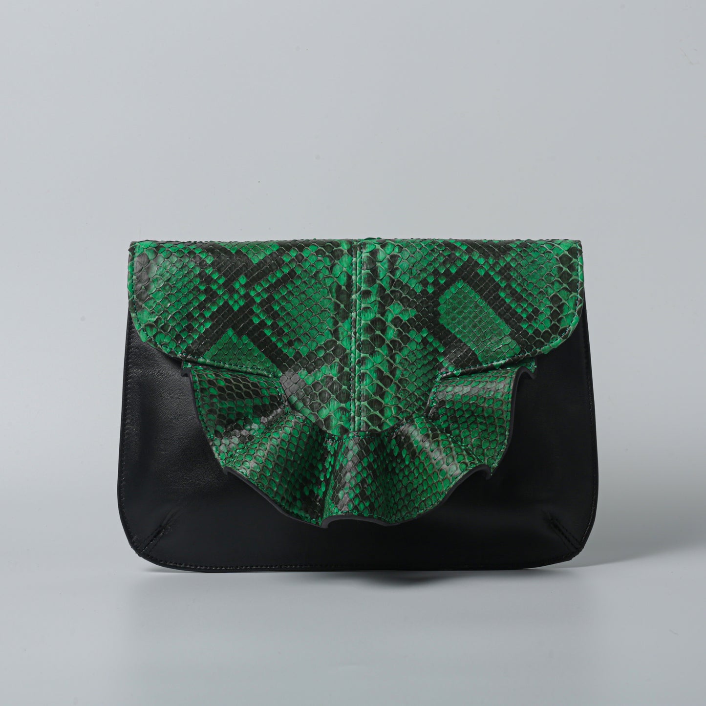 Emerald green handmade python leather butterfly bag clutch