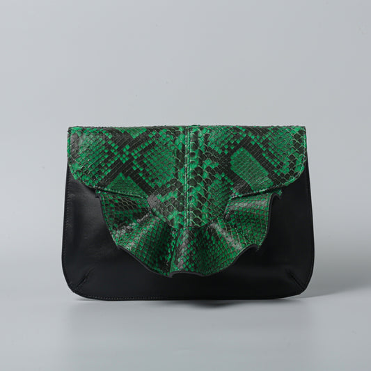 Emerald green handmade python leather butterfly bag clutch