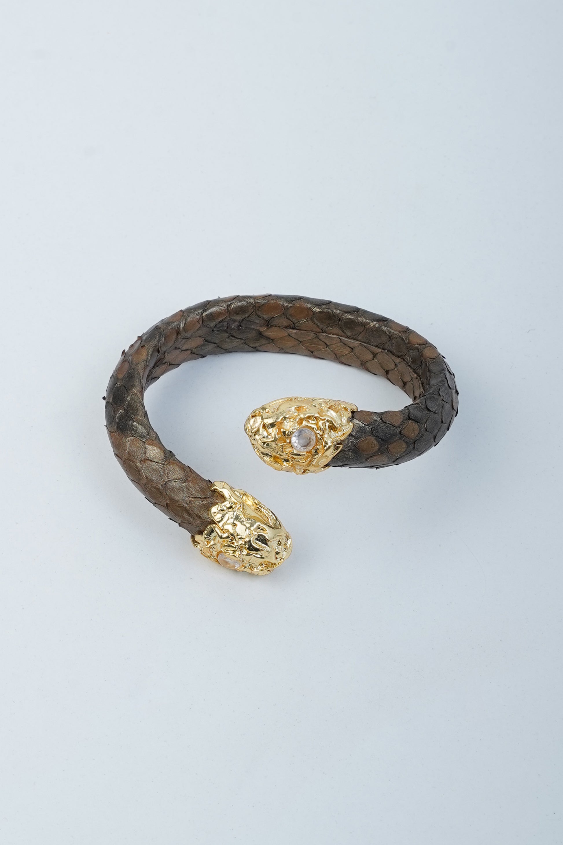 Hierapolis handmade bracelet with python-texture leather and gold-plated brass
